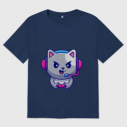 Футболка оверсайз женская Кошка Геймер, цвет: тёмно-синий