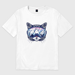 Футболка оверсайз женская Кот в лыжных очках, цвет: белый