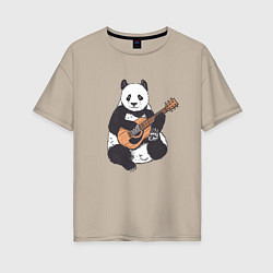 Футболка оверсайз женская Панда гитарист Panda Guitar, цвет: миндальный