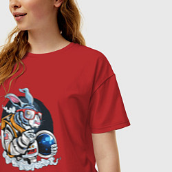 Футболка оверсайз женская Космонавт кролик, цвет: красный — фото 2