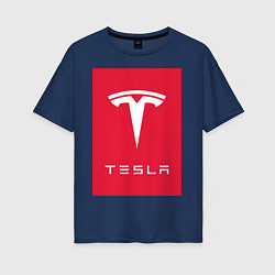 Футболка оверсайз женская TESLA MOTORS ТЕСЛА, цвет: тёмно-синий