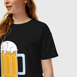 Футболка оверсайз женская Beer Cat, цвет: черный — фото 2