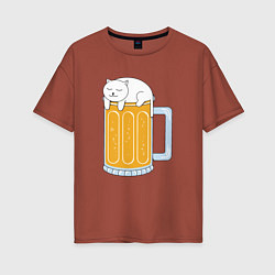 Женская футболка оверсайз Beer Cat