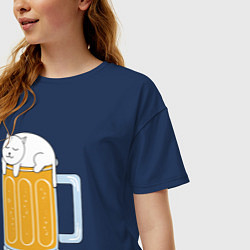 Футболка оверсайз женская Beer Cat, цвет: тёмно-синий — фото 2