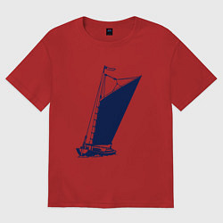 Футболка оверсайз женская Парусная лодка синяя, цвет: красный