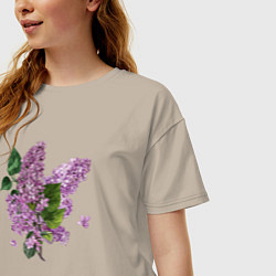 Футболка оверсайз женская СИРЕНЬ АКВАРЕЛЬЮ, цвет: миндальный — фото 2