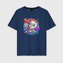 Футболка оверсайз женская Милая Панда Cute panda, цвет: тёмно-синий