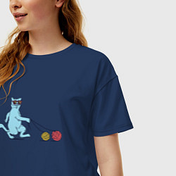 Футболка оверсайз женская Котик на прогулке, цвет: тёмно-синий — фото 2