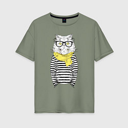 Футболка оверсайз женская Hipster Cat, цвет: авокадо