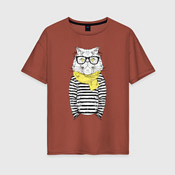 Футболка оверсайз женская Hipster Cat, цвет: кирпичный