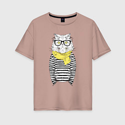 Футболка оверсайз женская Hipster Cat, цвет: пыльно-розовый