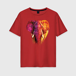 Футболка оверсайз женская Слон акварельный, цвет: красный