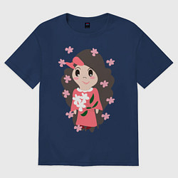 Футболка оверсайз женская Цветение сакуры, цвет: тёмно-синий