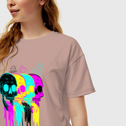 Футболка оверсайз женская 4 ЧЕРЕПА SKULLS NEON, цвет: пыльно-розовый — фото 2