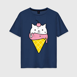 Футболка оверсайз женская Ice Cream Cat, цвет: тёмно-синий