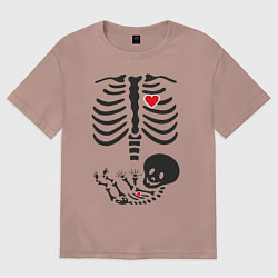 Футболка оверсайз женская МАЛЫШ ВНУТРИ, цвет: пыльно-розовый