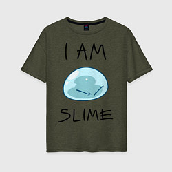 Футболка оверсайз женская I AM SLIME, цвет: меланж-хаки