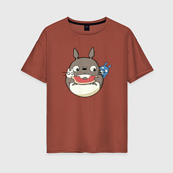 Футболка оверсайз женская Тоторо с арбузиком, цвет: кирпичный
