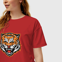 Футболка оверсайз женская Грозный тигр, цвет: красный — фото 2