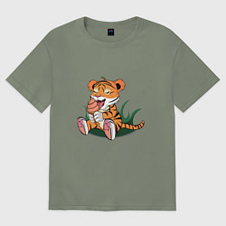 Футболка оверсайз женская Тигр ест, цвет: авокадо