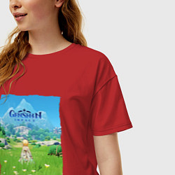 Футболка оверсайз женская Genshin Impact Геншин Импакт Poster, цвет: красный — фото 2