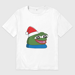 Футболка оверсайз женская Pepe, pepe happy, Пепе хеппи, pepe happy new year, цвет: белый