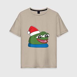 Футболка оверсайз женская Pepe, pepe happy, Пепе хеппи, pepe happy new year, цвет: миндальный