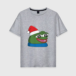 Футболка оверсайз женская Pepe, pepe happy, Пепе хеппи, pepe happy new year, цвет: меланж