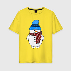 Футболка оверсайз женская Снеговик в шапочке, цвет: желтый