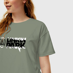 Футболка оверсайз женская Линкин Парк Лого ЧБ Рок Linkin Park, цвет: авокадо — фото 2