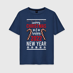Футболка оверсайз женская Happy 2022 NY, цвет: тёмно-синий