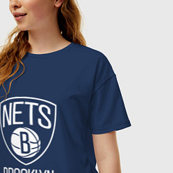 Футболка оверсайз женская Бруклин Нетс логотип, цвет: тёмно-синий — фото 2