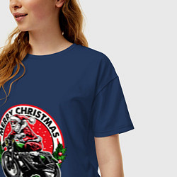 Футболка оверсайз женская Santa Bikеr, цвет: тёмно-синий — фото 2
