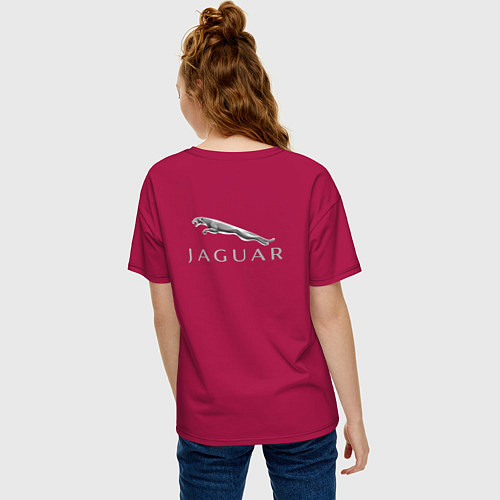 Женская футболка оверсайз Jaguar Ягуар Лого спина / Маджента – фото 4