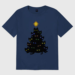 Футболка оверсайз женская НовоКОТняя елка, цвет: тёмно-синий