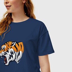 Футболка оверсайз женская Голова разъяренного тигра, цвет: тёмно-синий — фото 2