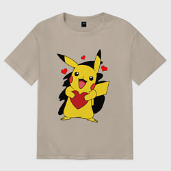 Футболка оверсайз женская ПИКАЧУ И СЕРДЕЧКО POKENON PIKACHU LOVE, цвет: миндальный