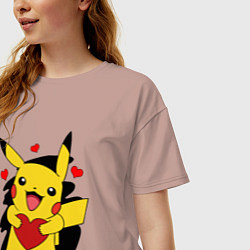 Футболка оверсайз женская ПИКАЧУ И СЕРДЕЧКО POKENON PIKACHU LOVE, цвет: пыльно-розовый — фото 2