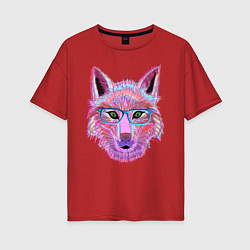 Футболка оверсайз женская Neon fox in glass, цвет: красный
