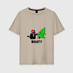 Футболка оверсайз женская Кот роняет елку, цвет: миндальный