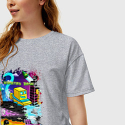 Футболка оверсайз женская Geometry Dash: Pixel Logo, цвет: меланж — фото 2
