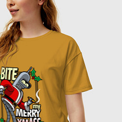 Футболка оверсайз женская Bite my merry xmASS, цвет: горчичный — фото 2