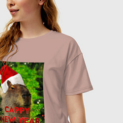 Футболка оверсайз женская Капибара happy new year capybara новый год, цвет: пыльно-розовый — фото 2