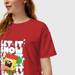 Футболка оверсайз женская LET IT SNOW ГУБКА БОБ, цвет: красный — фото 2
