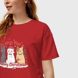 Футболка оверсайз женская We Wish You a Meowy Christmas, цвет: красный — фото 2