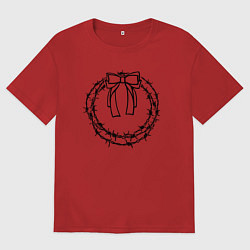 Женская футболка оверсайз Рождественский веночек черный