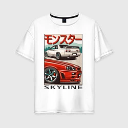 Футболка оверсайз женская Nissan Skyline Ниссан Скайлайн, цвет: белый