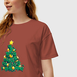 Футболка оверсайз женская Christmas Tree Made Of Green Cats, цвет: кирпичный — фото 2