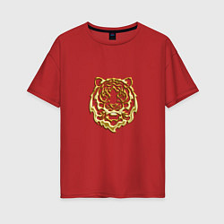 Футболка оверсайз женская Символ года тигренок золотой на удачу, цвет: красный