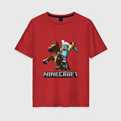 Футболка оверсайз женская MINECRAFT НОВЫЙ ГОД 2022 МАЙНКРАФТ, цвет: красный